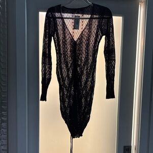 Black Crochet Long Sleeve Coverup dress